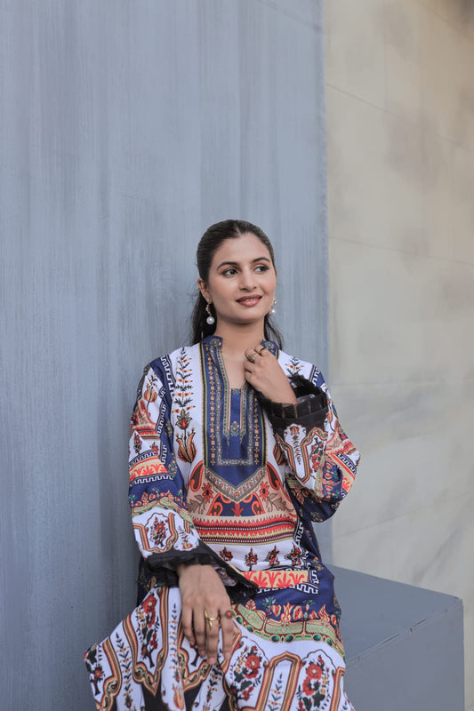 Blue Digital 2 Pcs Cord Set Silky Lawn Price 2999/-