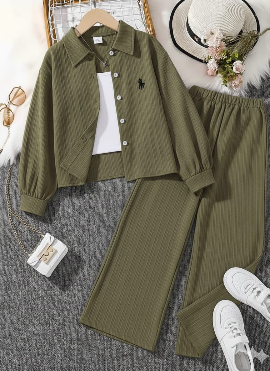 Polo Style Cord set Olive Green