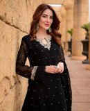 HANIA AMiR Shafoon Embroidered 3pcs Black Color.