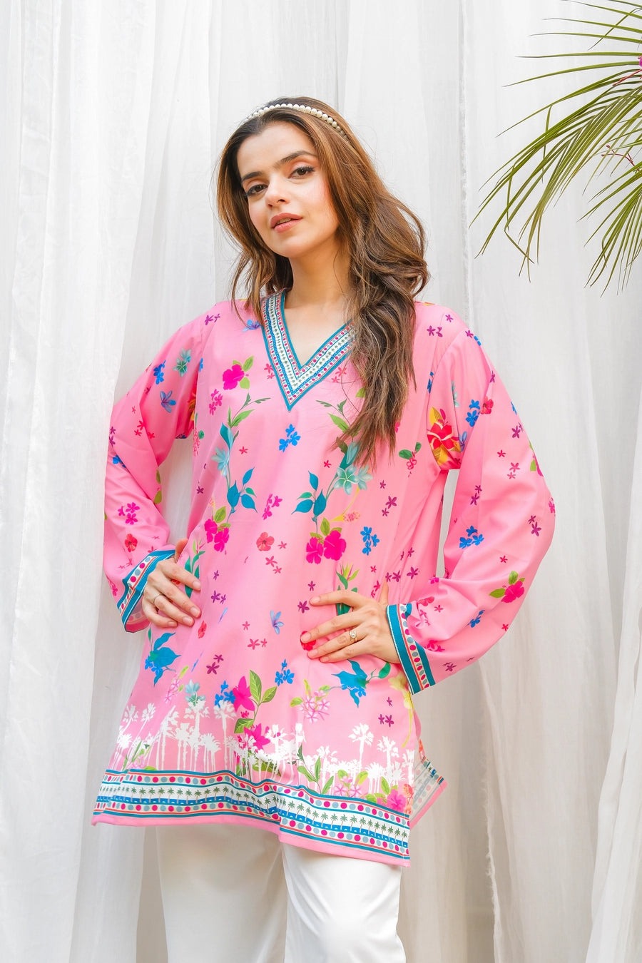 PINK FLORAL Co-Ord Set – Silky Lawn 2-Piece