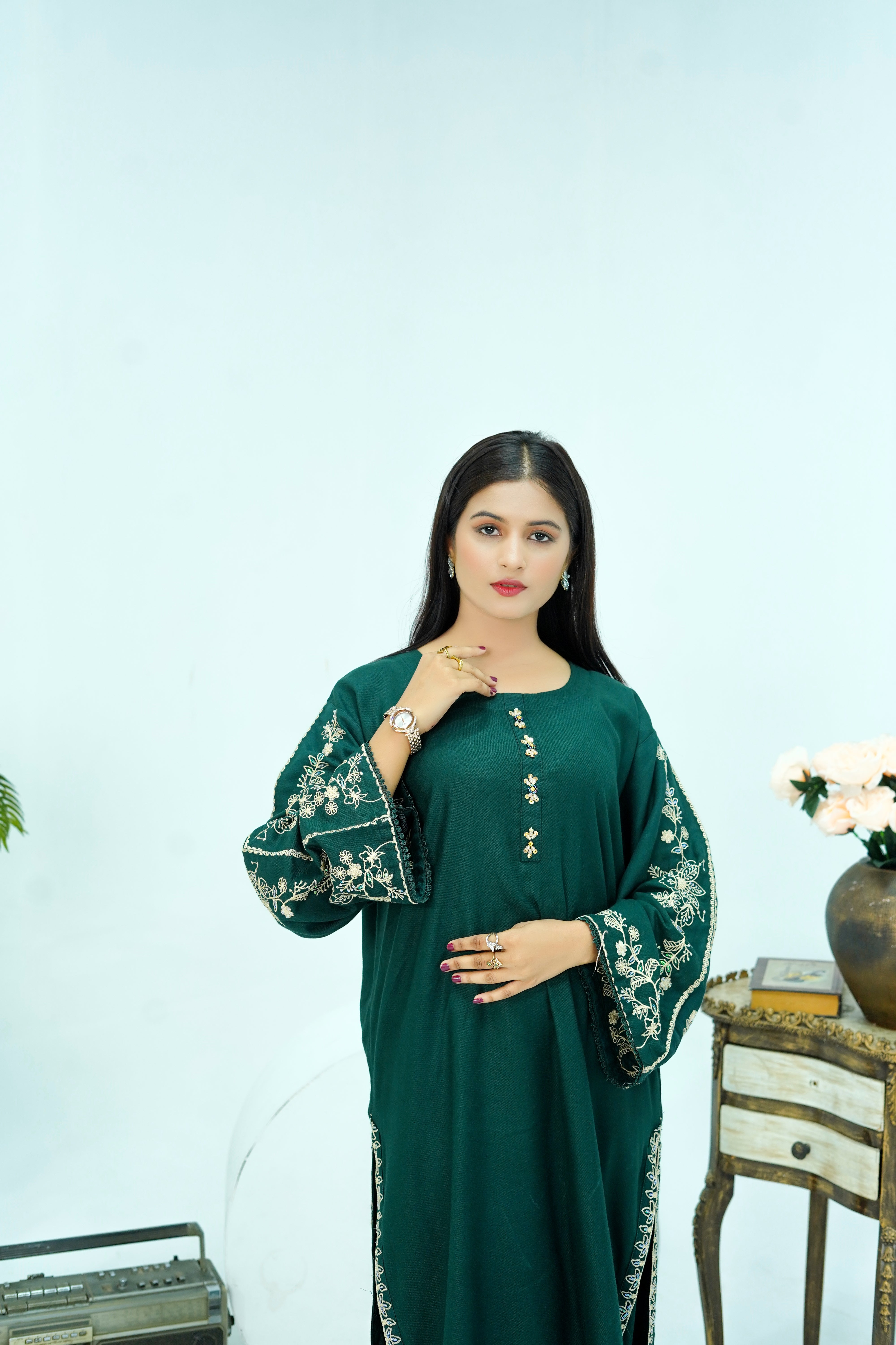 Winter Kotrai Green Embroidered 2pc Suit