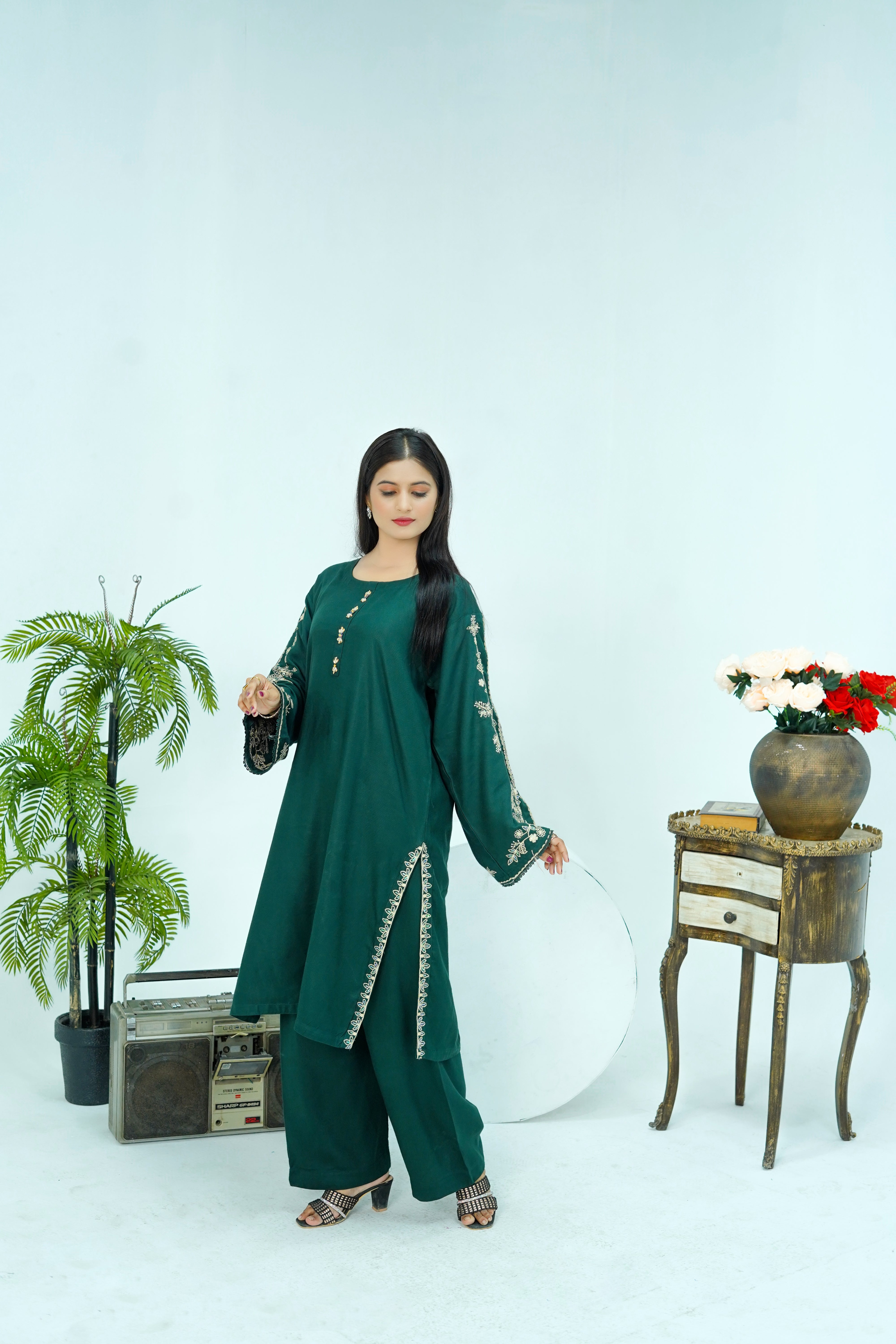 Winter Kotrai Green Embroidered 2pc Suit