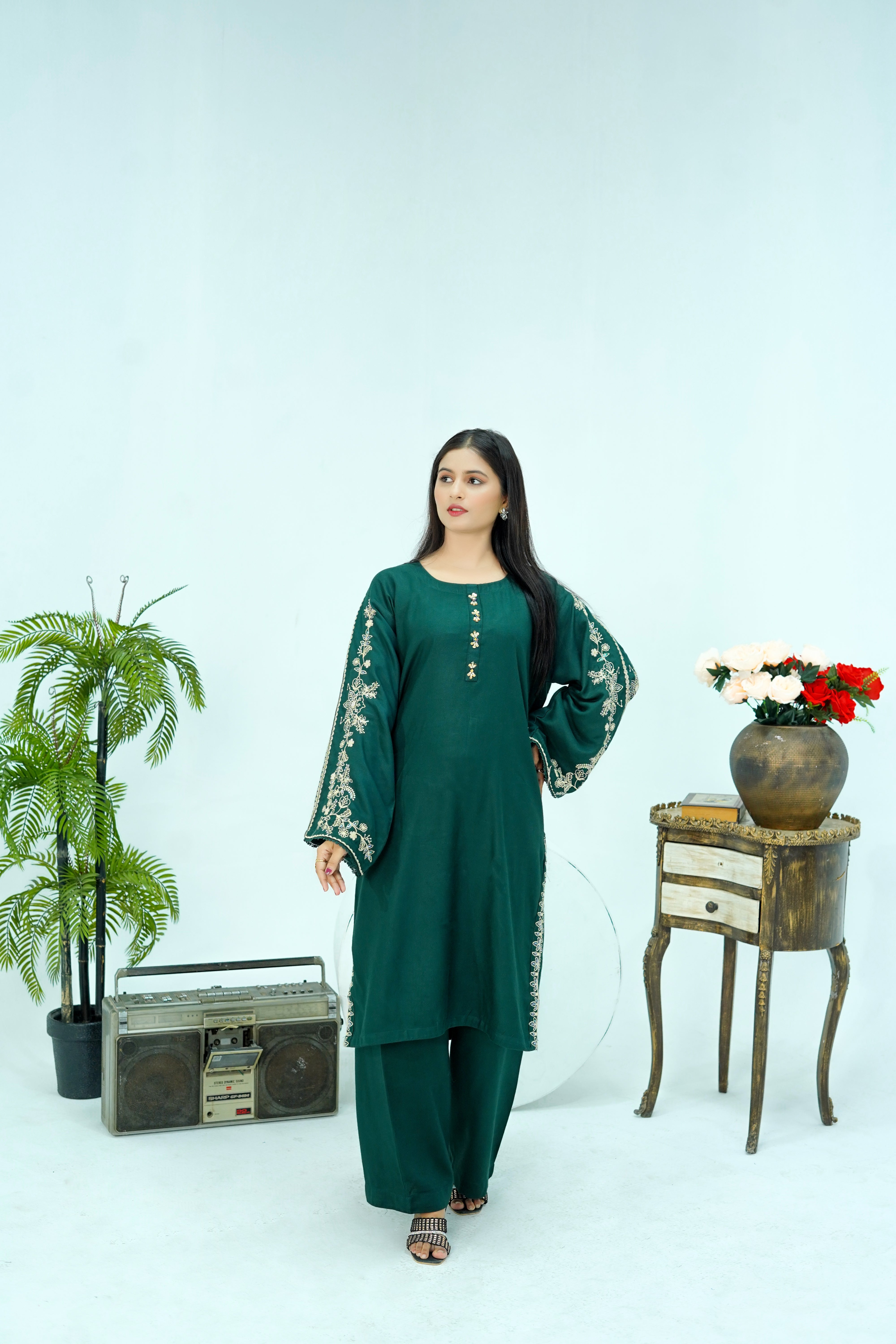 Winter Kotrai Green Embroidered 2pc Suit