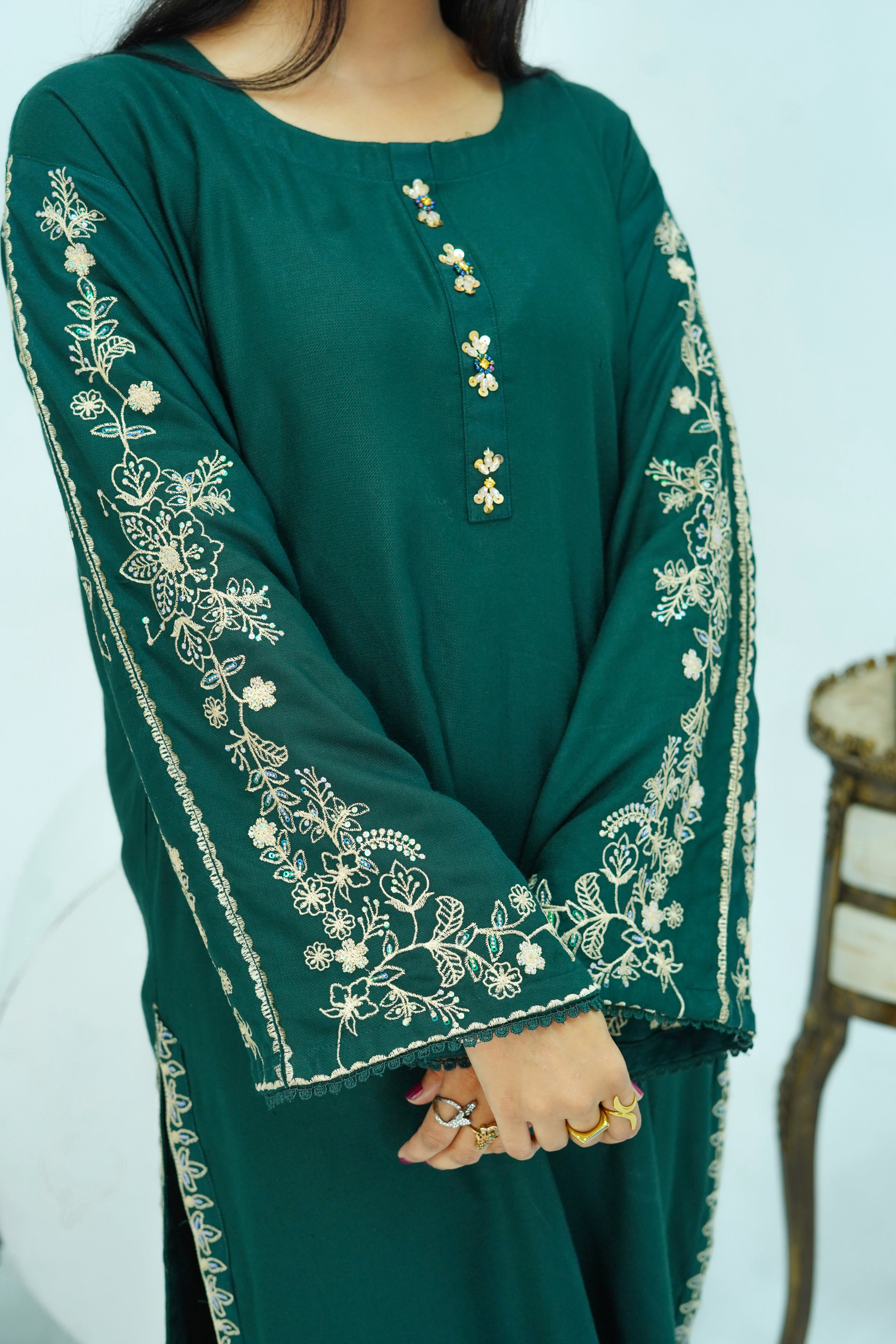 Winter Kotrai Green Embroidered 2pc Suit