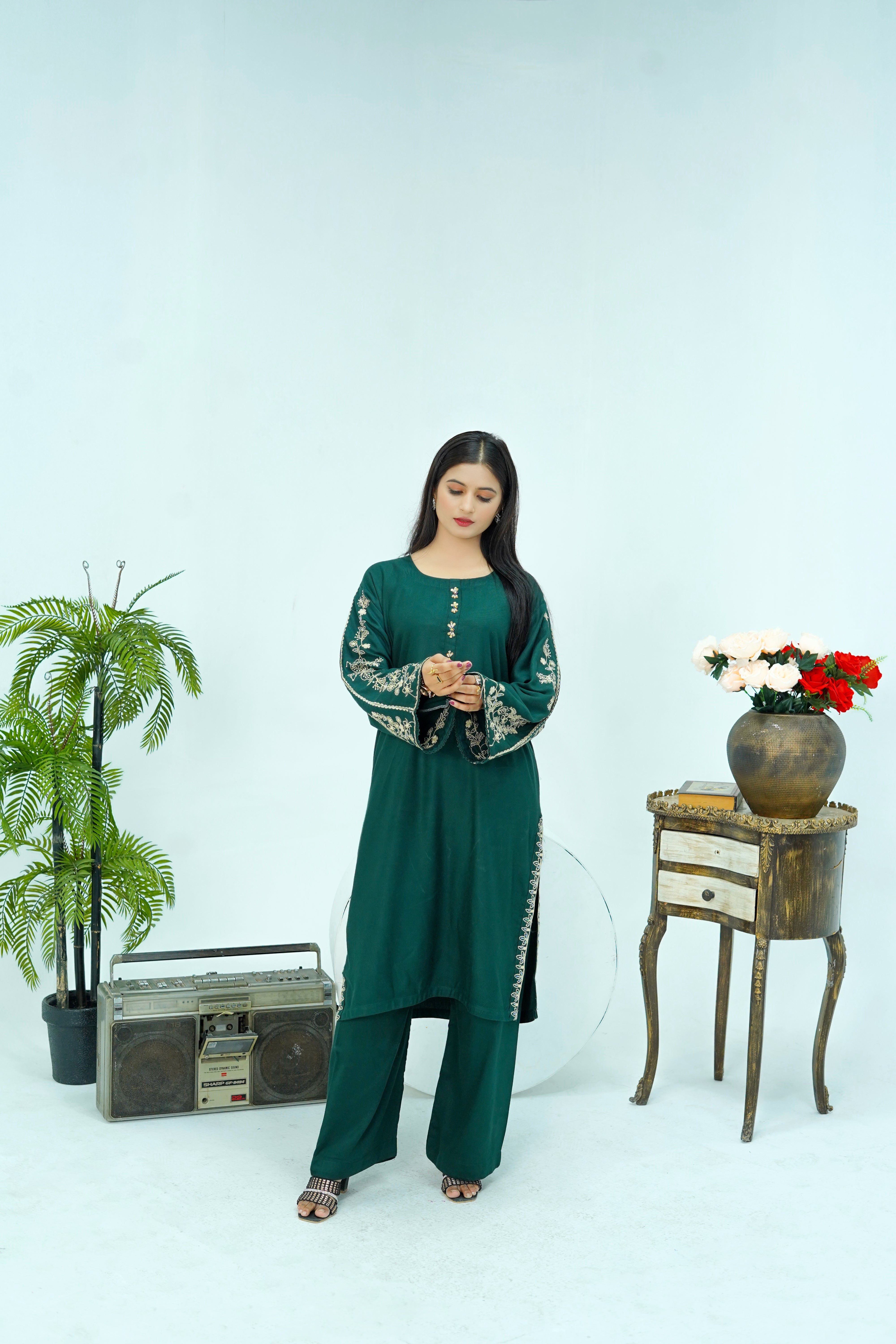Winter Kotrai Green Embroidered 2pc Suit