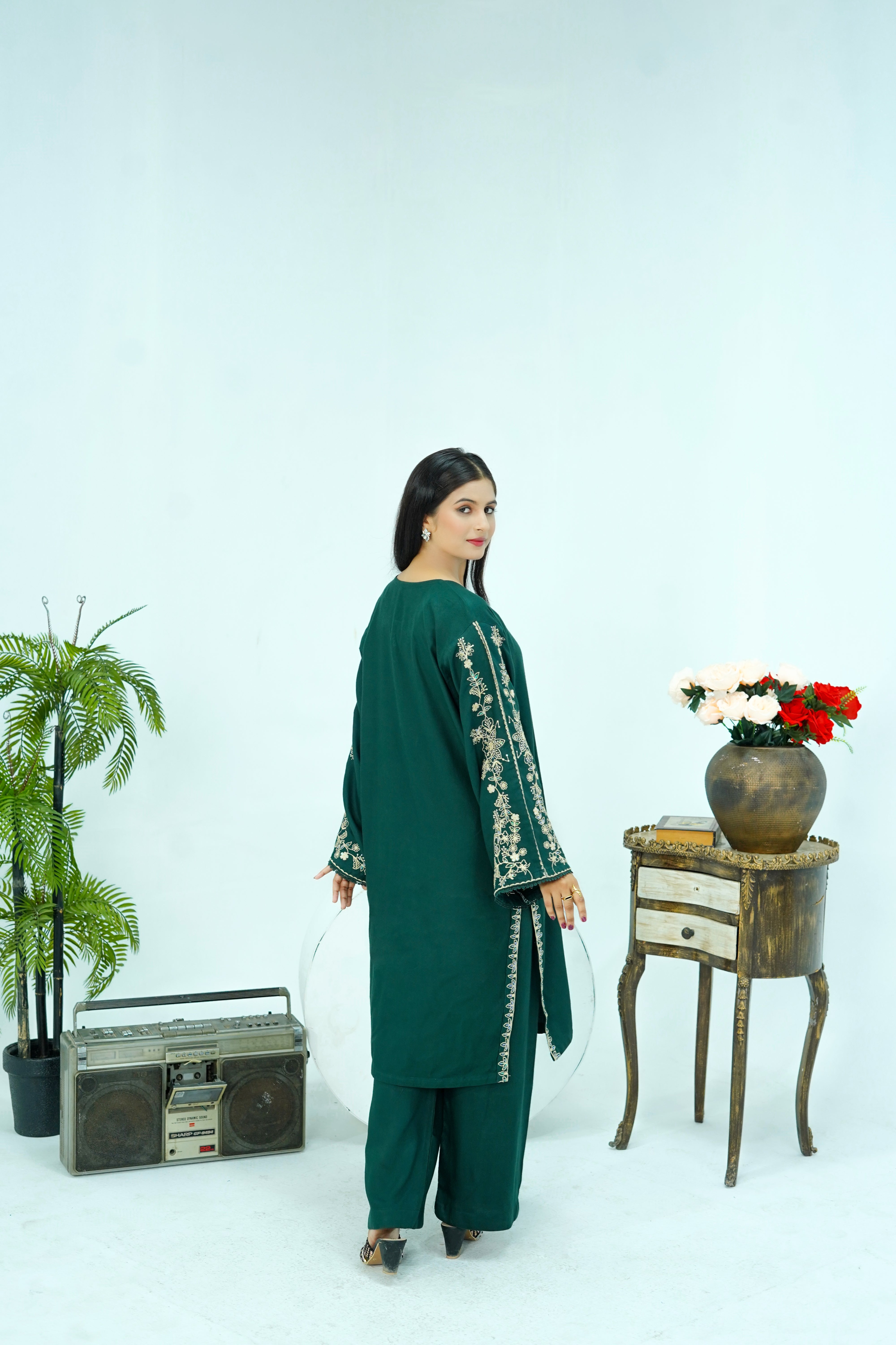 Winter Kotrai Green Embroidered 2pc Suit