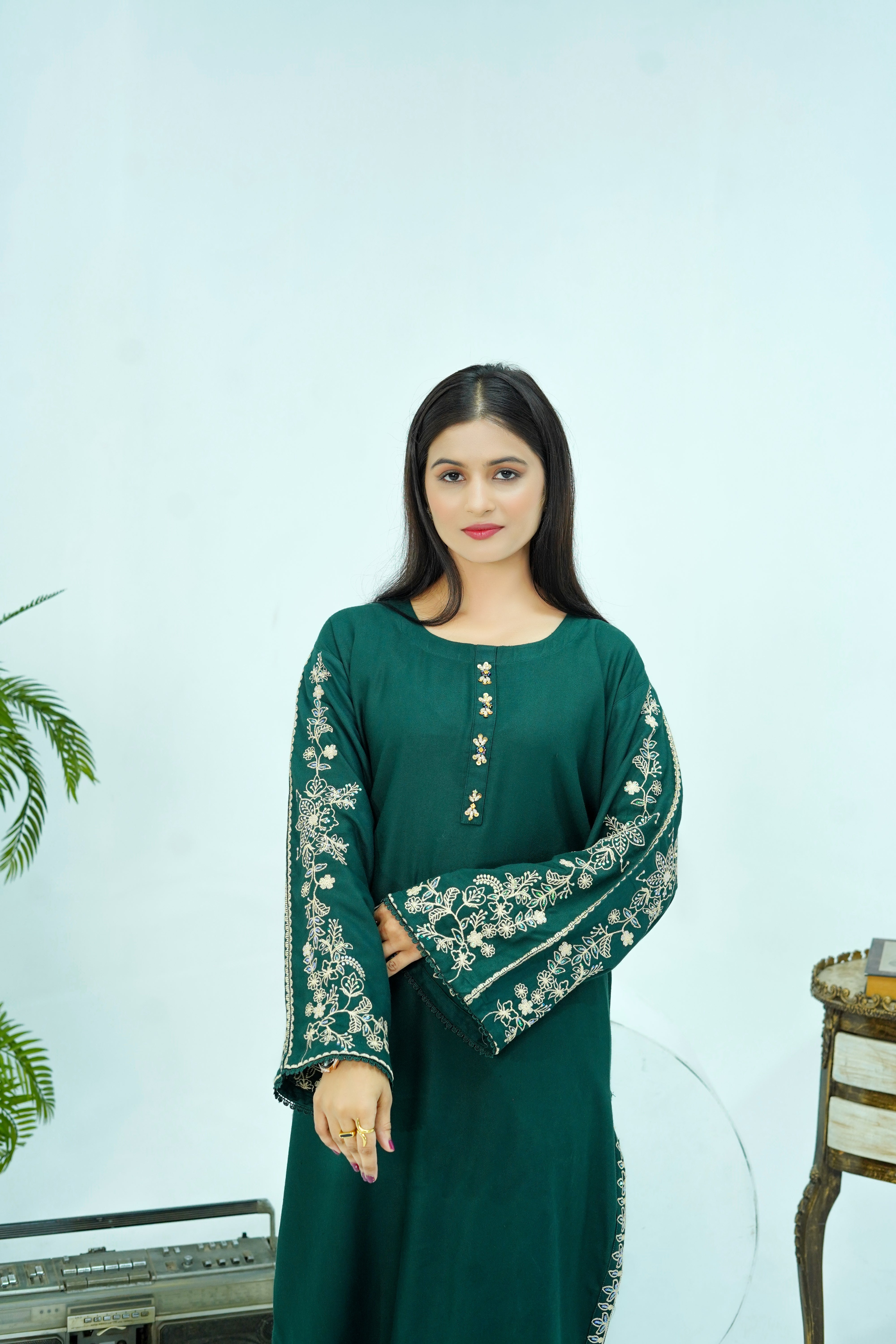 Winter Kotrai Green Embroidered 2pc Suit